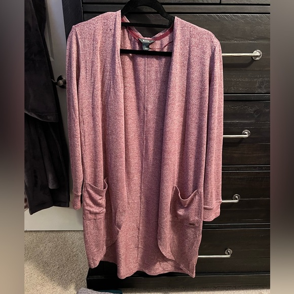 Roots Purple Salt and Pepper Lightweight Long Duster Cardigan with Rounded Hem - Picture 1 of 6